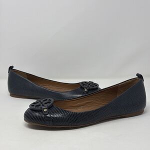 Tory Burch Mini Miller Ballet Flats Navy Lizard Embossed Leather Womens 9M AUTH